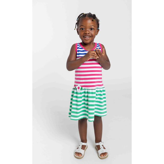 Stripe Knit Dress With Flowers - Dresses - 3