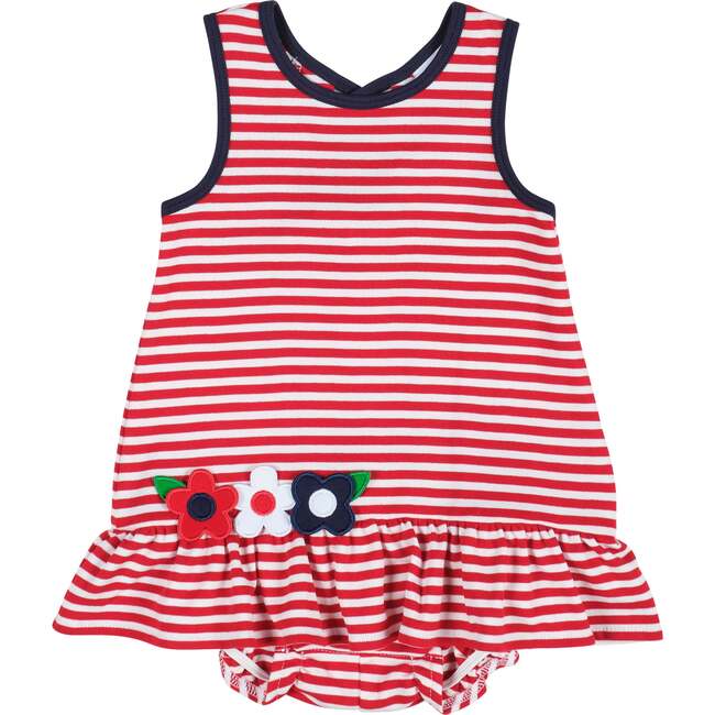 Stripe Knit Romper With Flowers