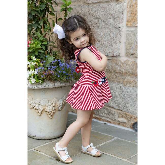 Stripe Knit Dress With Flowers - Dresses - 3