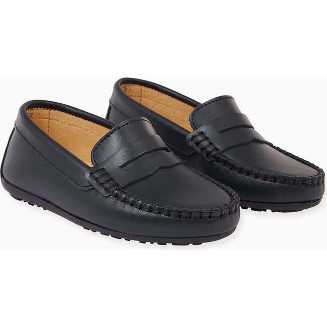 Navy Leather Boy Loafer Shoes