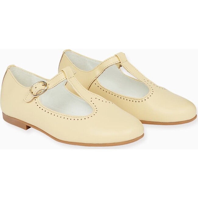 Leather T-Bar Shoes, Pale Yellow - Dress Shoes - 3