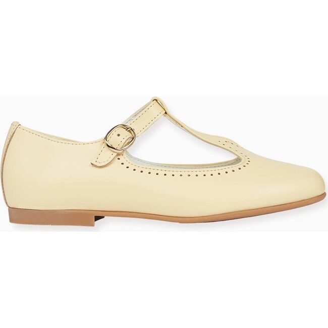 Leather T-Bar Shoes, Pale Yellow - Dress Shoes - 4