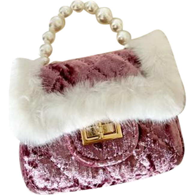 Faux Fur Trimmed Little Lady Purse, Rose