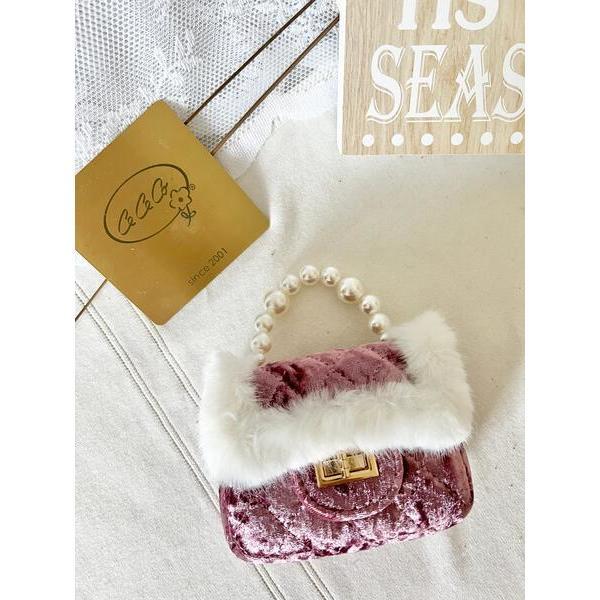 Faux Fur Trimmed Little Lady Purse, Rose