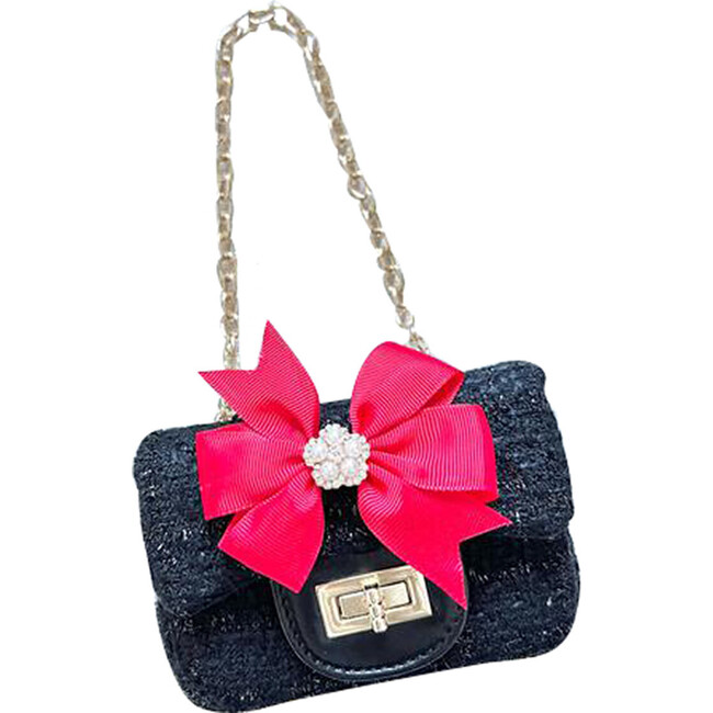 Tweed Big Bow Little Lady Purse, Black
