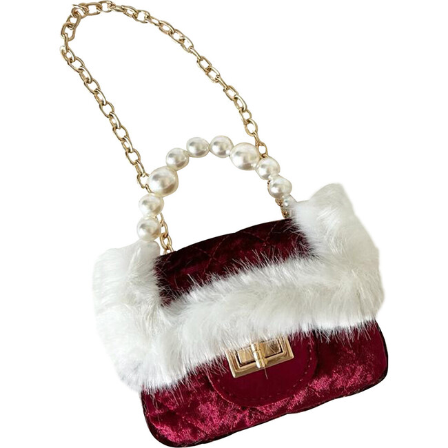 Faux Fur Trimmed Little Lady Purse, Red