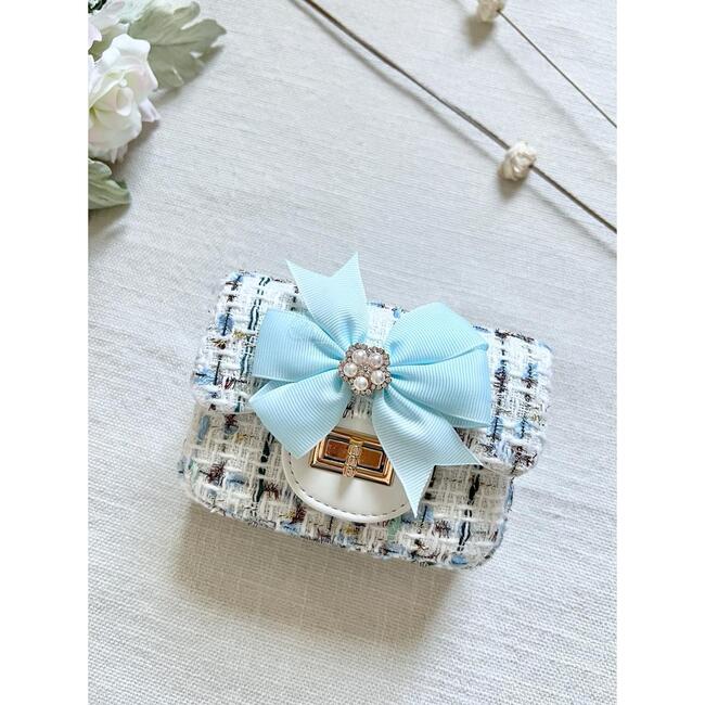 Tweed Big Bow Little Lady Purse, Blue