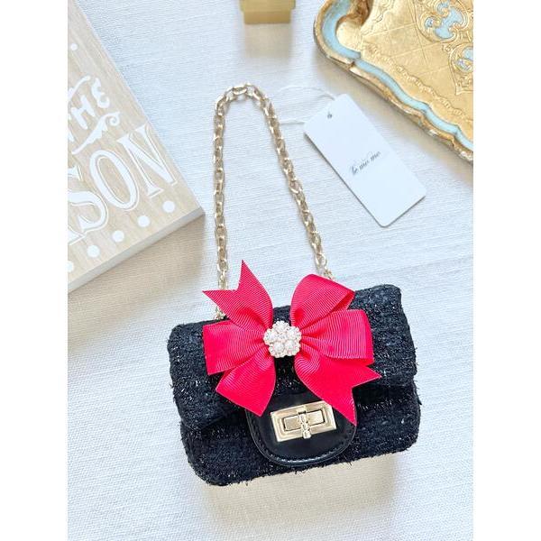 Tweed Big Bow Little Lady Purse, Black