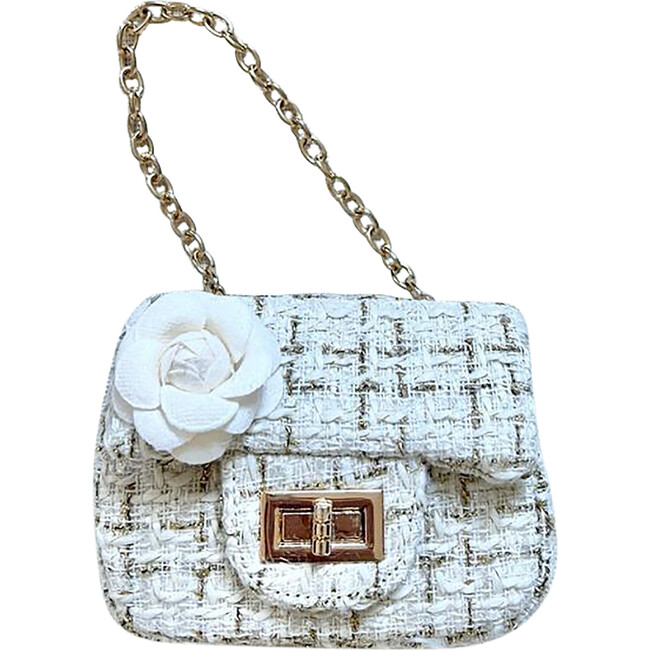 Tweed Little Lady Purse Peony With Golden Pattern, Ivory and Gold