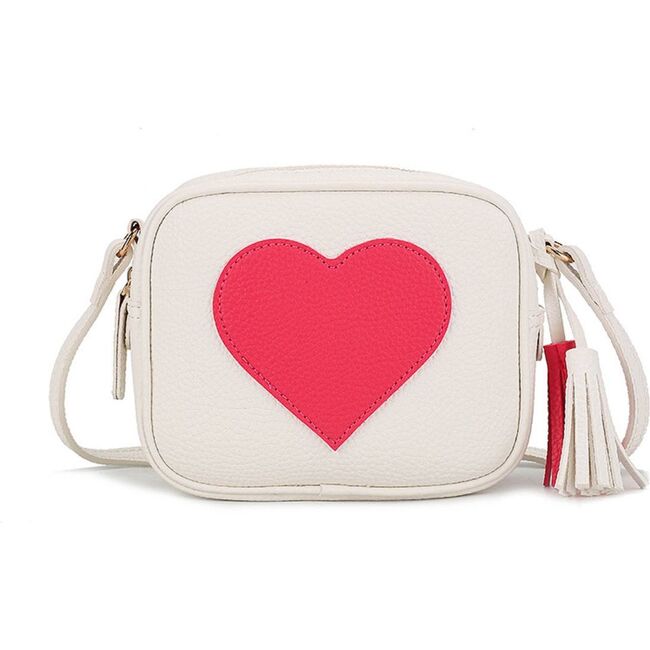 White Messenger Big Heart Crossbody Bag