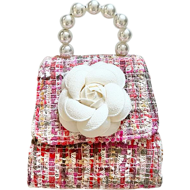 Tea Party Purse With Tweed Peony, Hot Pink
