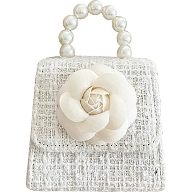 Tea Party Purse With Tweed Peony, Off-White