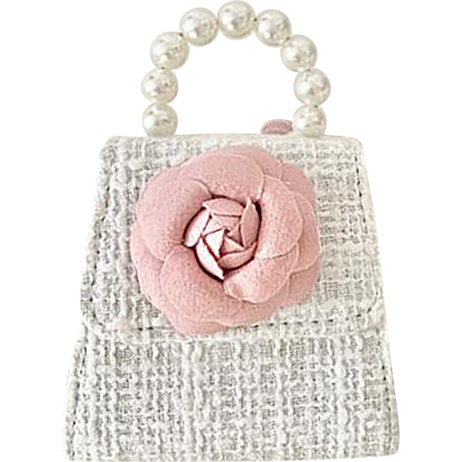 Pink Peony Tweed Tea Party Purse, White