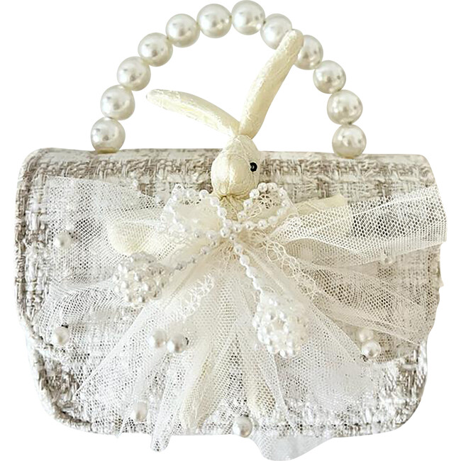Bunny Pearl Tweed Purse, Ivory