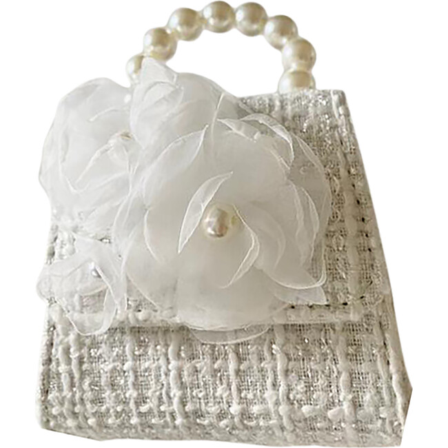 Tweed Organza Flowers Tea Party Purse, White