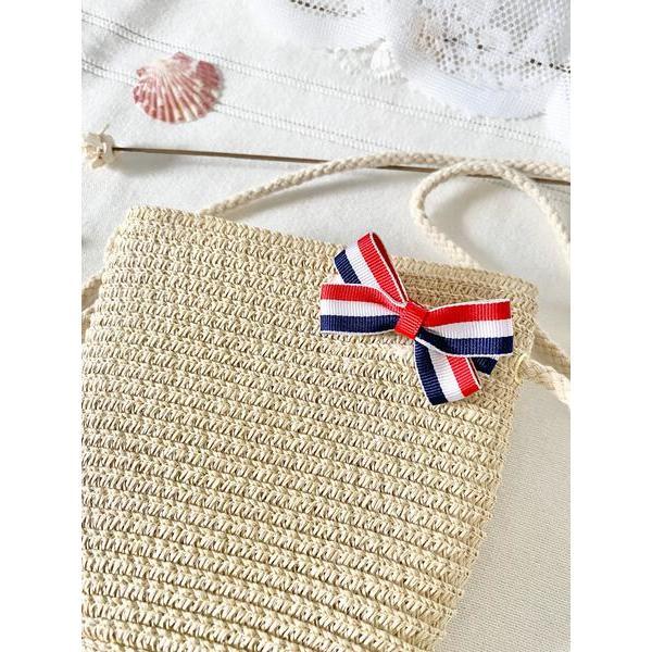 Stripped Bow Straw Bag, Red/White/Blue