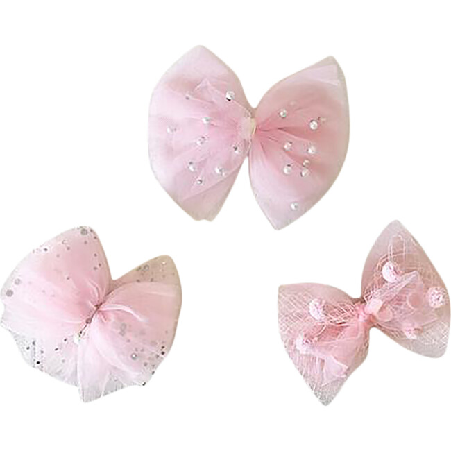 Organza Bow Hair Clip Set, Pink - Hair Accessories - 1