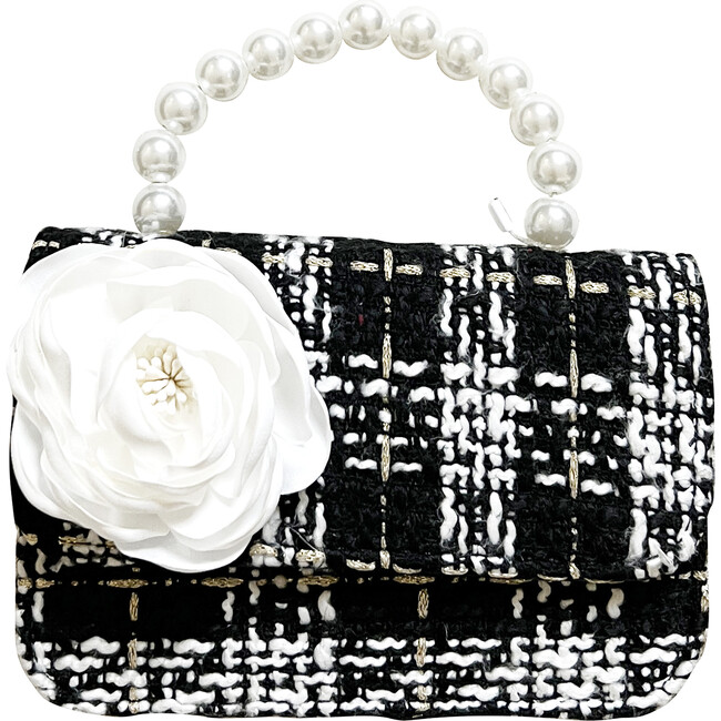 White Peony Purse, Black Rectangle