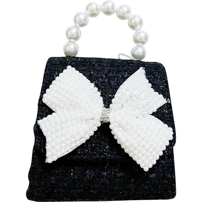 Tweed Pearly Bow Tea Party Purse, Black