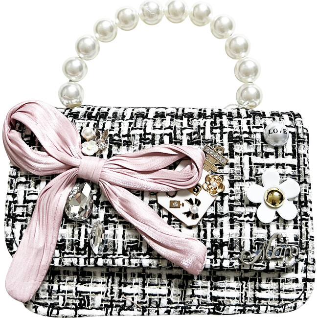 Tweed Fancy Purse With Charms, Black - Bags - 1