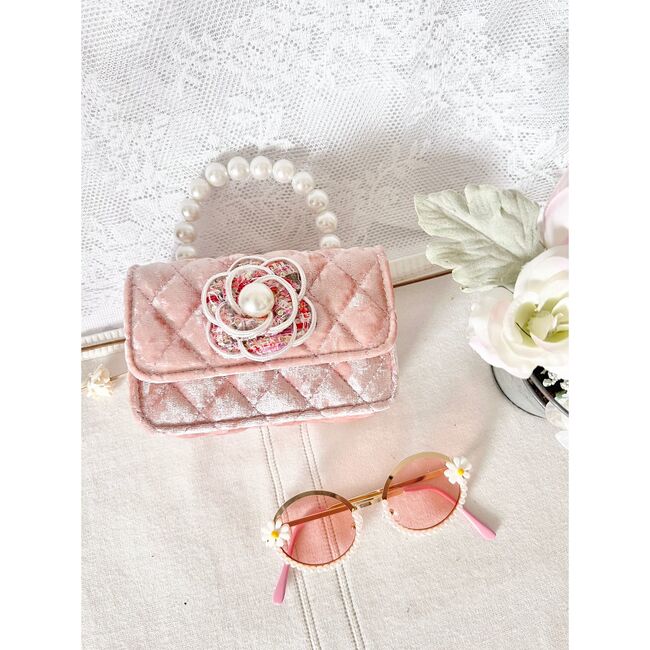 Light Pink Velvet Peony Tweed Flower Purse