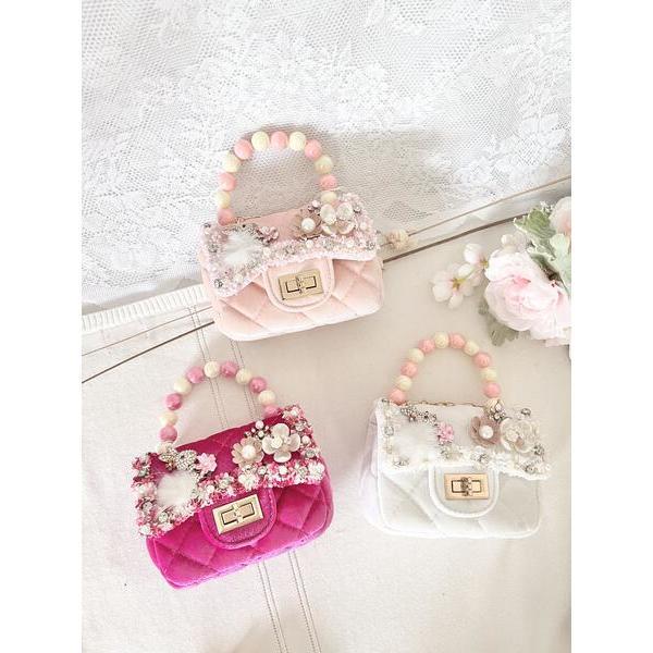 Hot Pink Velvet Flower Bunny Charm Purse