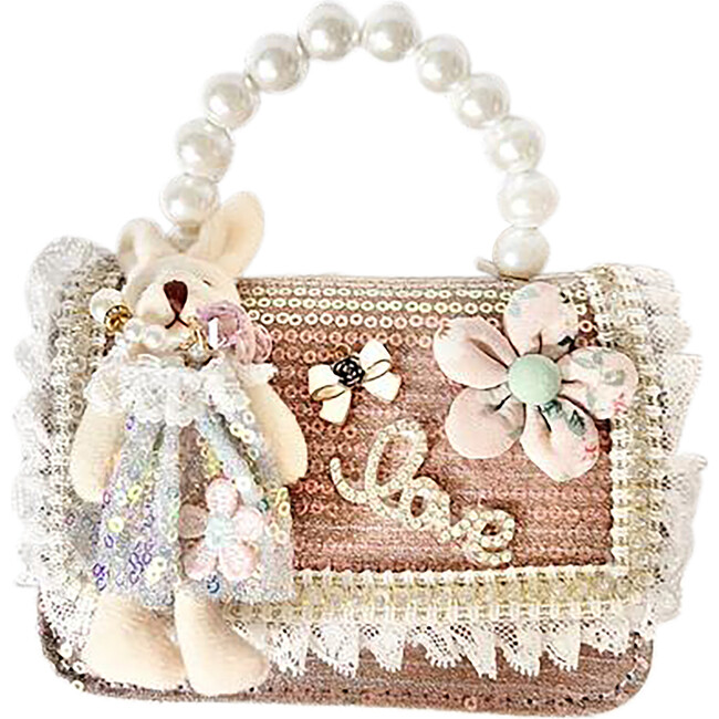 Pink Bunny on Sparkle Lace Trimmed Purse