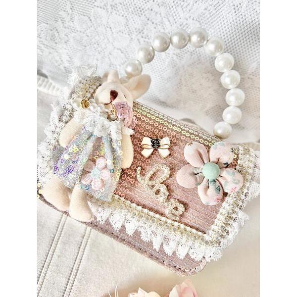 Pink Bunny on Sparkle Lace Trimmed Purse