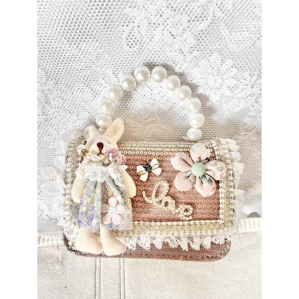 Pink Bunny on Sparkle Lace Trimmed Purse - Bags - 3
