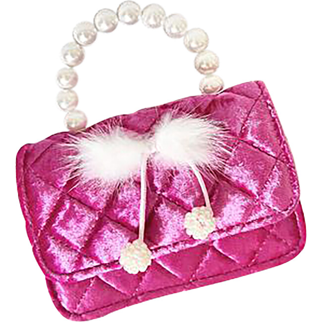 Hot Pink Velvet Fur Bow Purse - Bags - 3