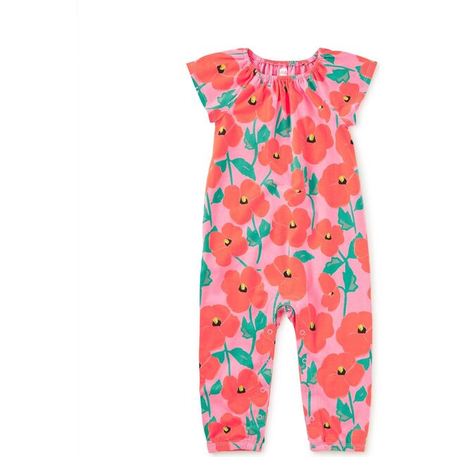 Tulip Sleeve Baby Romper, Poppy Poppies