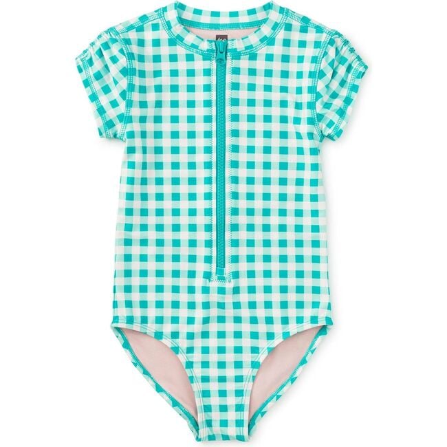 Rash Guard One-Piece Swimsuit, Garden Party Check