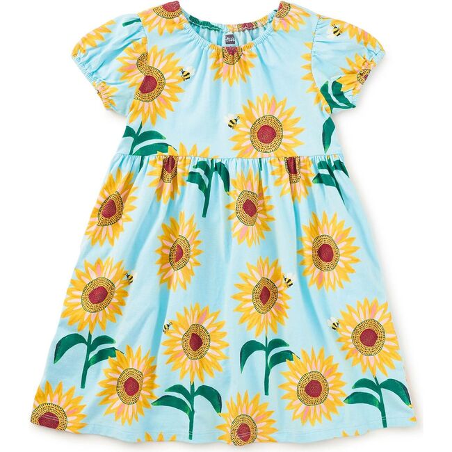 Puff Sleeve Empire Dress, Painted Sunflowers