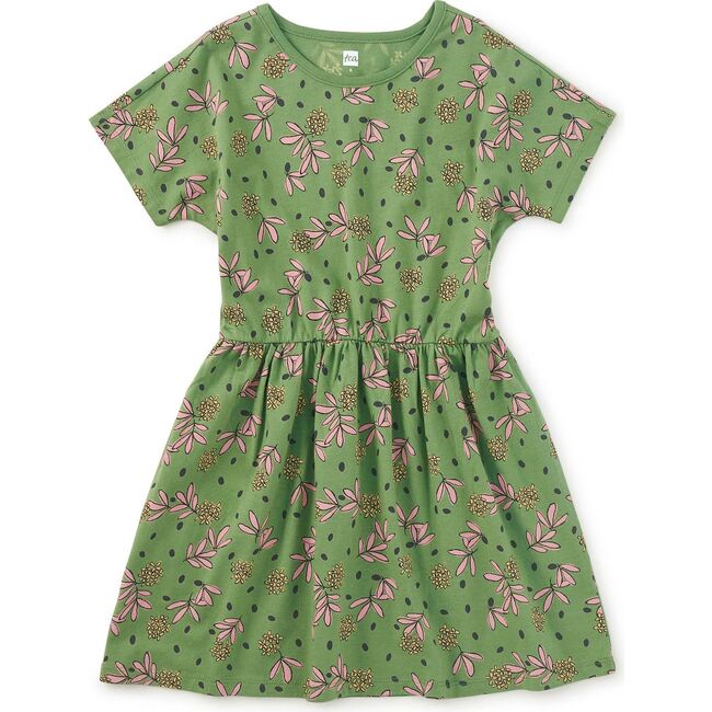Short Sleeve Twirl Dress, Olive Floral