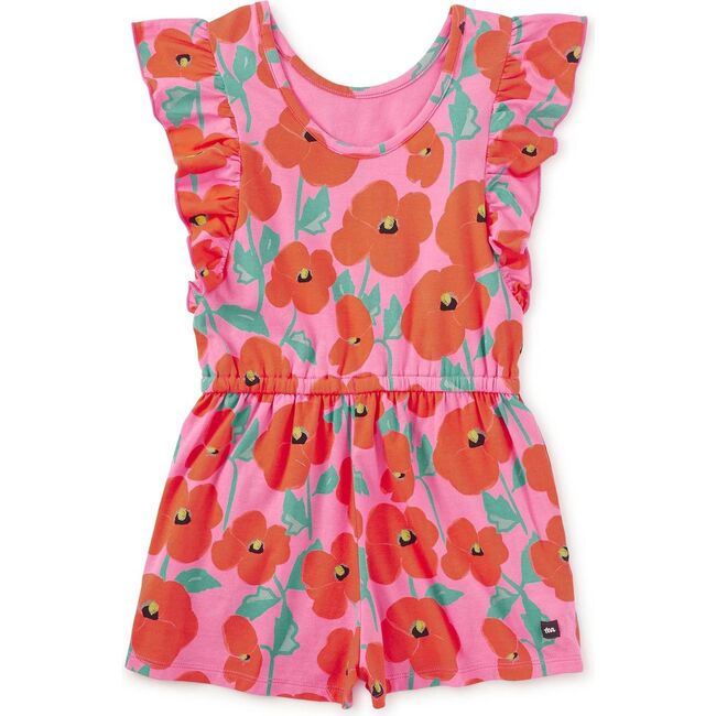 Flutter Sleeve Romper, Poppy Poppies