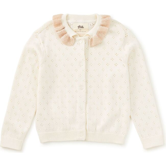 Collared Pointelle Cardigan, Chalk