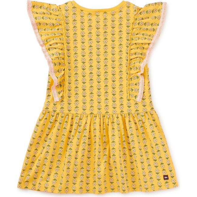 Crochet Trim Ruffle Dress, Vintage Floral Tile