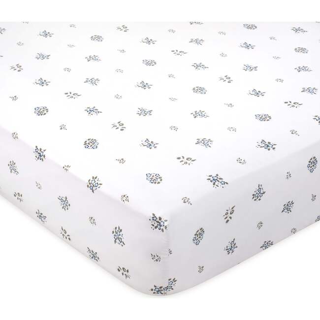 Feuille Bluer Sateen Crib Sheet, White