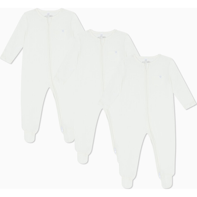 Two Way Zip-Up Sleepsuit 3 Pack, White
