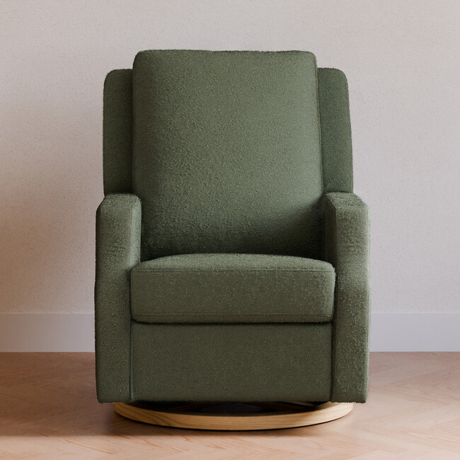 Crewe Recliner and Swivel Glider in Olive Boucle with Light Wood Base