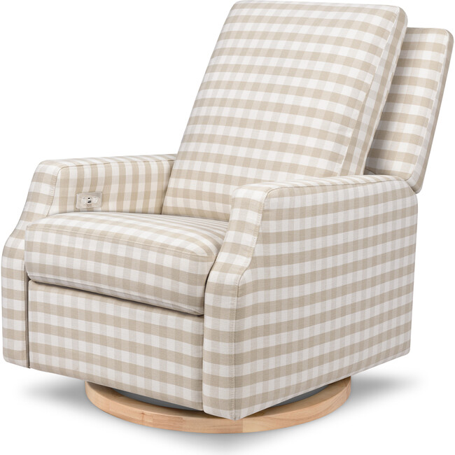 Crewe Electronic Recliner & Swivel Glider, Tan Gingham & Light Wood