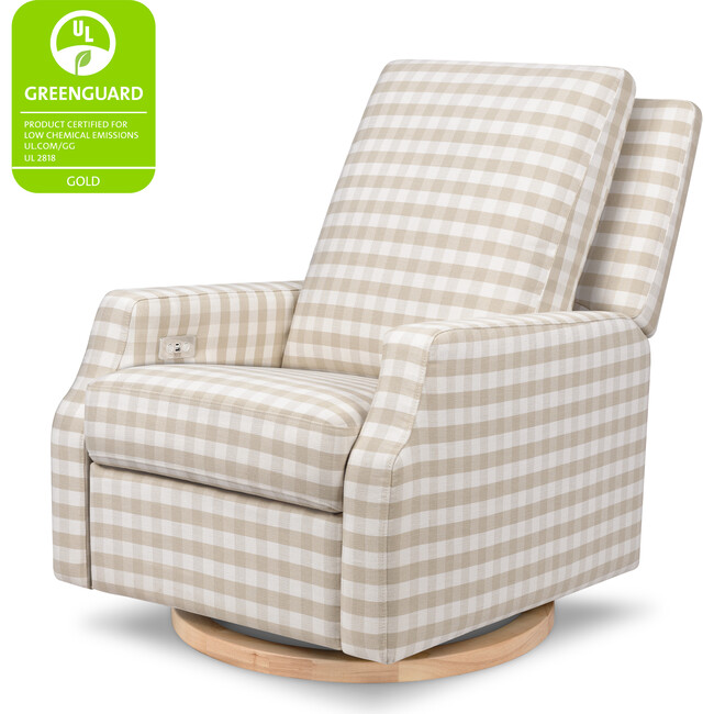Crewe Electronic Recliner & Swivel Glider, Tan Gingham & Light Wood