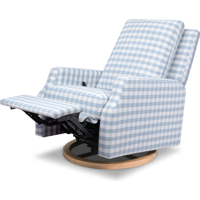 Crewe Recliner & Swivel Glider, Blue Gingham & Light Wood - Glider - 3