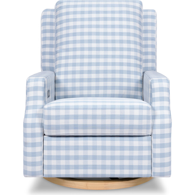 Crewe Electronic Recliner & Swivel Glider, Blue Gingham & Light Wood - Glider - 3
