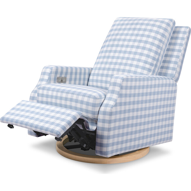 Crewe Electronic Recliner & Swivel Glider, Blue Gingham & Light Wood - Glider - 4
