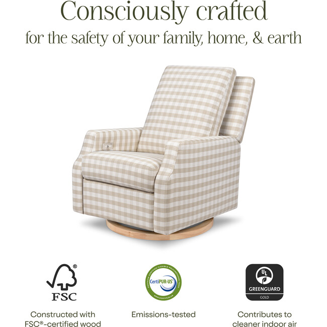 Crewe Electronic Recliner & Swivel Glider, Tan Gingham & Light Wood - Glider - 6