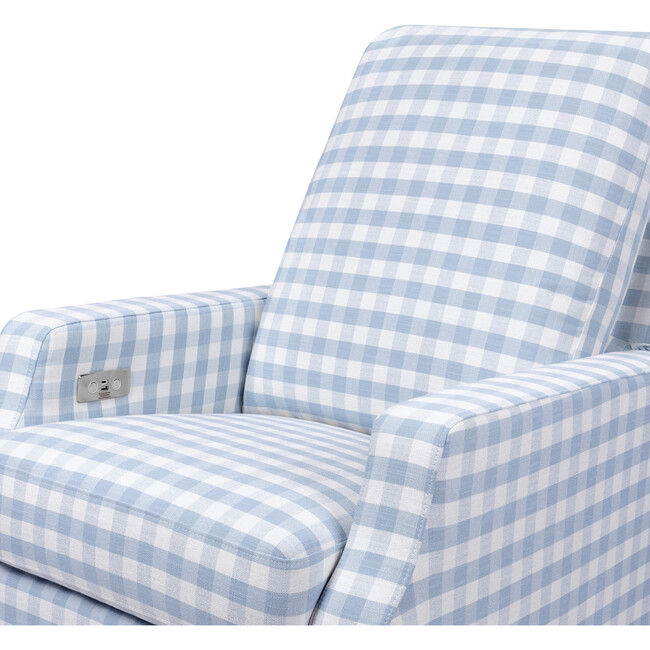 Crewe Electronic Recliner & Swivel Glider, Blue Gingham & Light Wood - Glider - 6