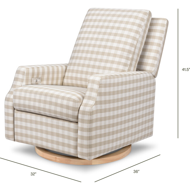 Crewe Electronic Recliner & Swivel Glider, Tan Gingham & Light Wood - Glider - 7