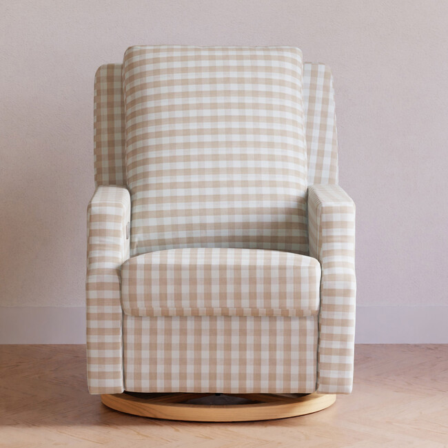 Crewe Electronic Recliner & Swivel Glider, Tan Gingham & Light Wood - Glider - 9