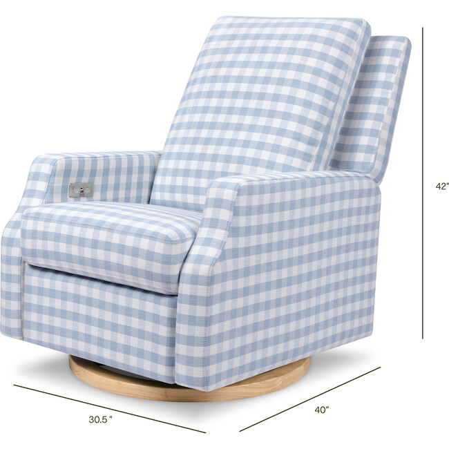 Crewe Electronic Recliner & Swivel Glider, Blue Gingham & Light Wood - Glider - 9